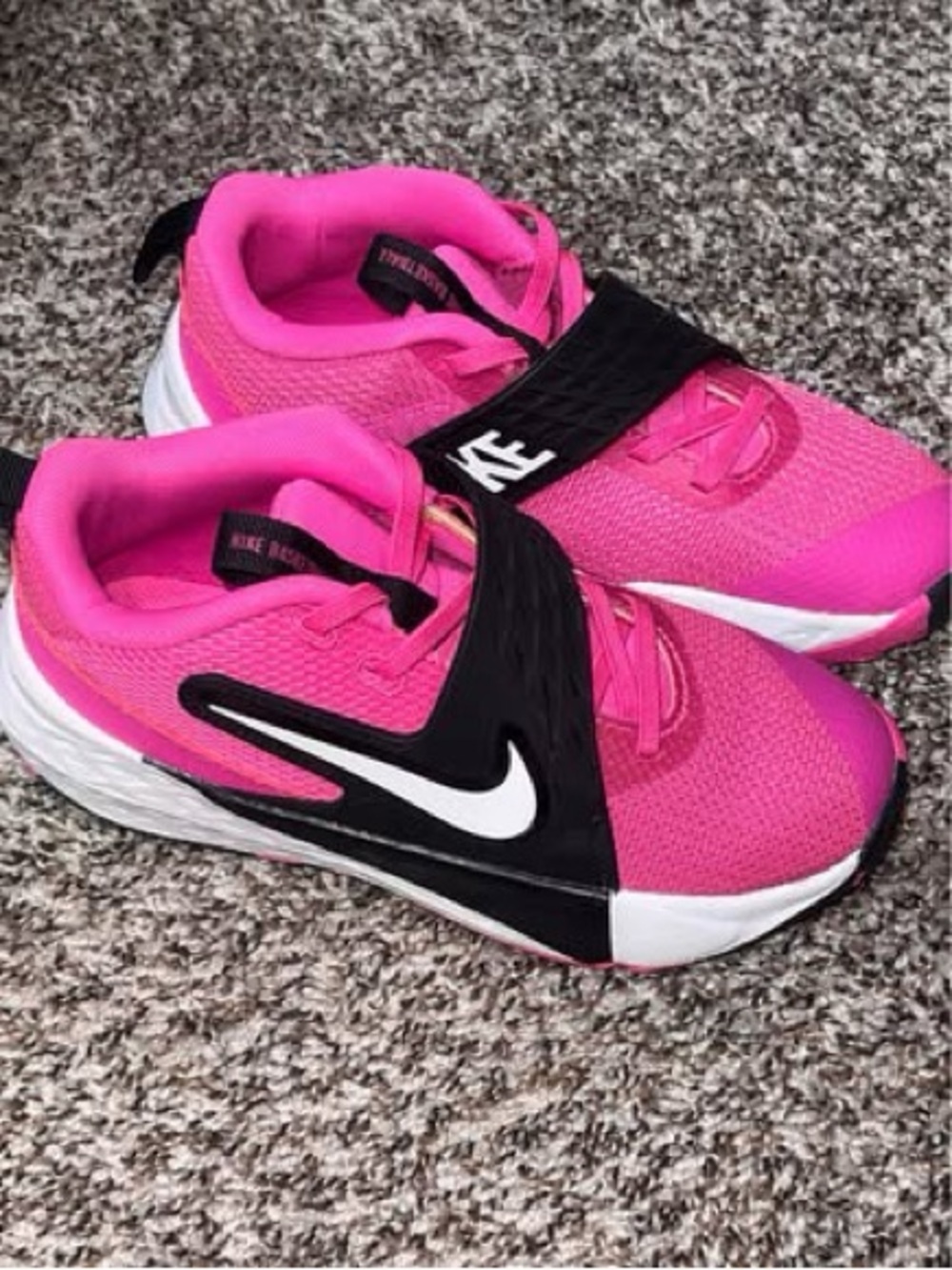 Nike Kids Hot Pink Sneakers with Black Strap and White Swoosh